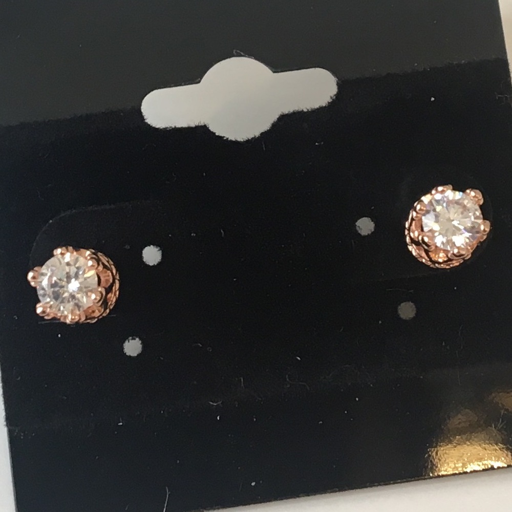 Crown earrings 14K rose gold plated CZ stud - Picture 7 of 8